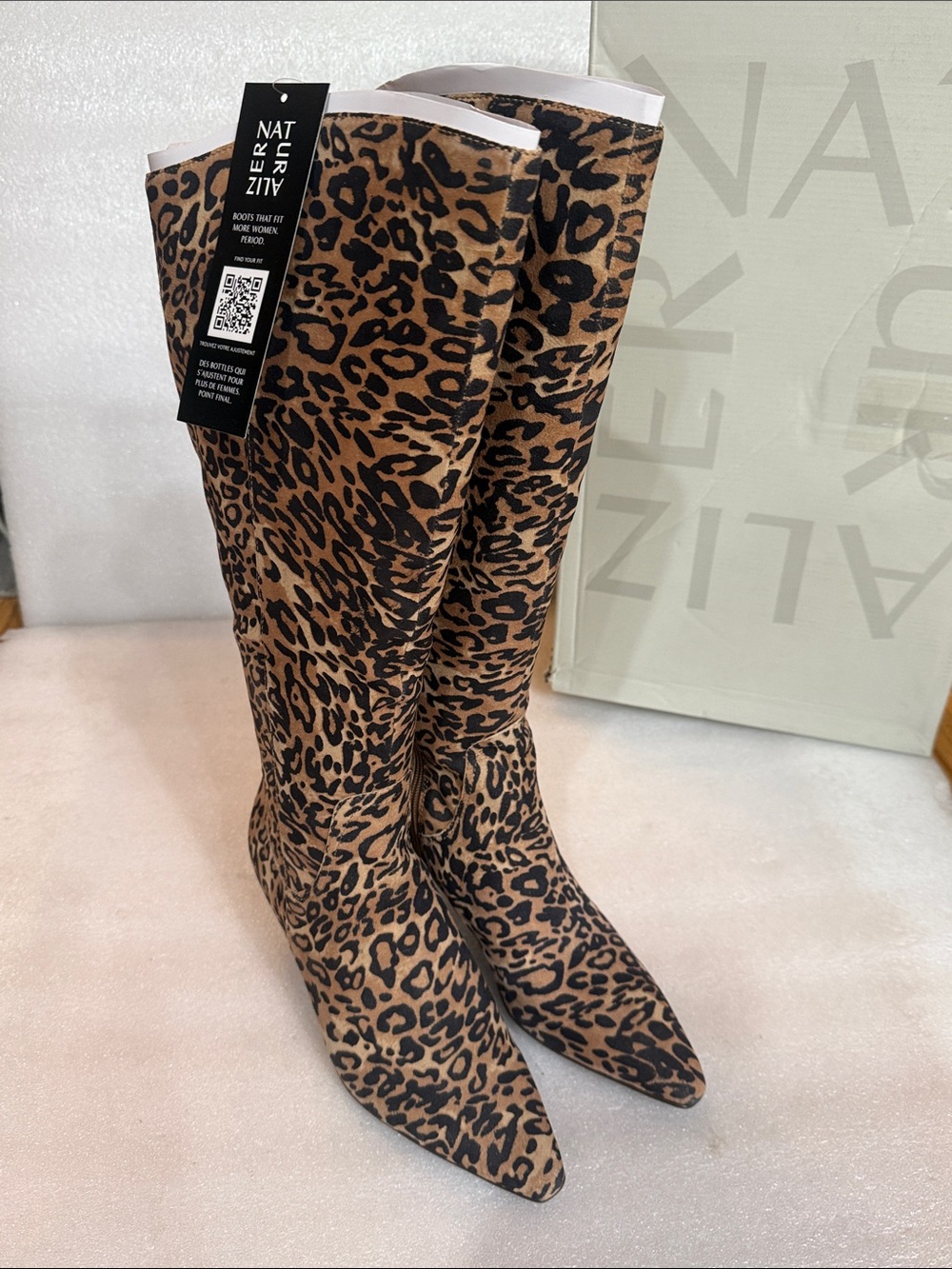 Naturalizer Women's Deesha Wide Calf Knee High Boot Dark Brown Leopard Suede 7.5